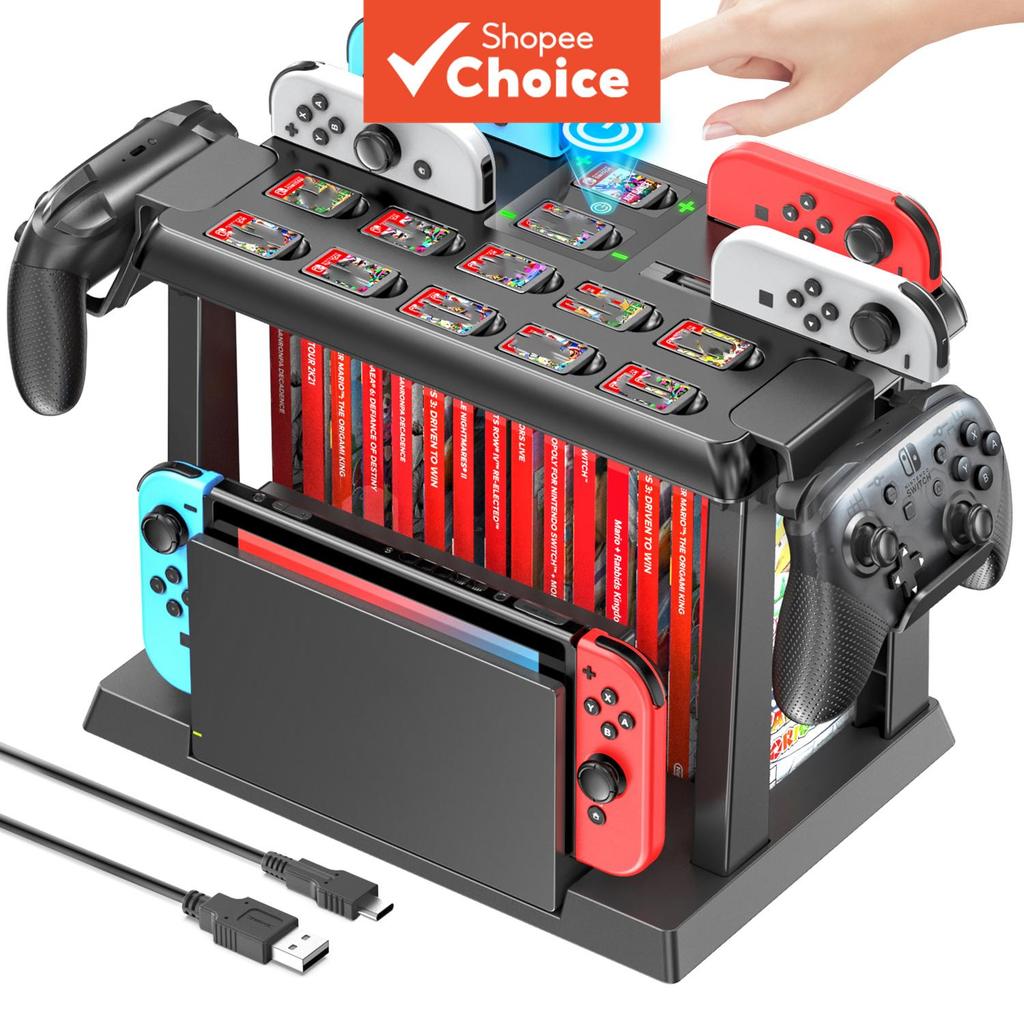 Estação Organizadora de Jogos com Dock de Carregamento para Controles, Compatível com Nintendo Switch/OLED, Torre de