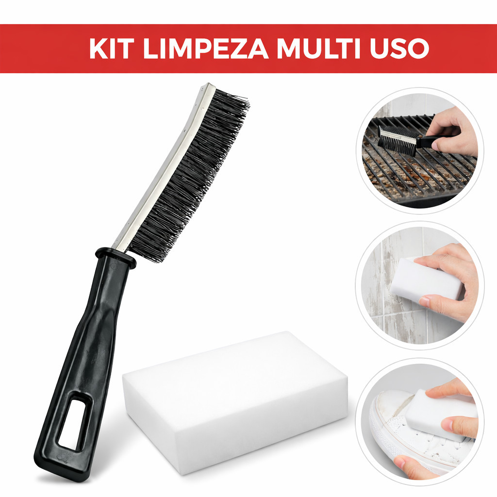 KIT Escova de Limpeza Escovinha Limpa Canto Universal + Esponja Mágica de Melamina Tira Mancha
