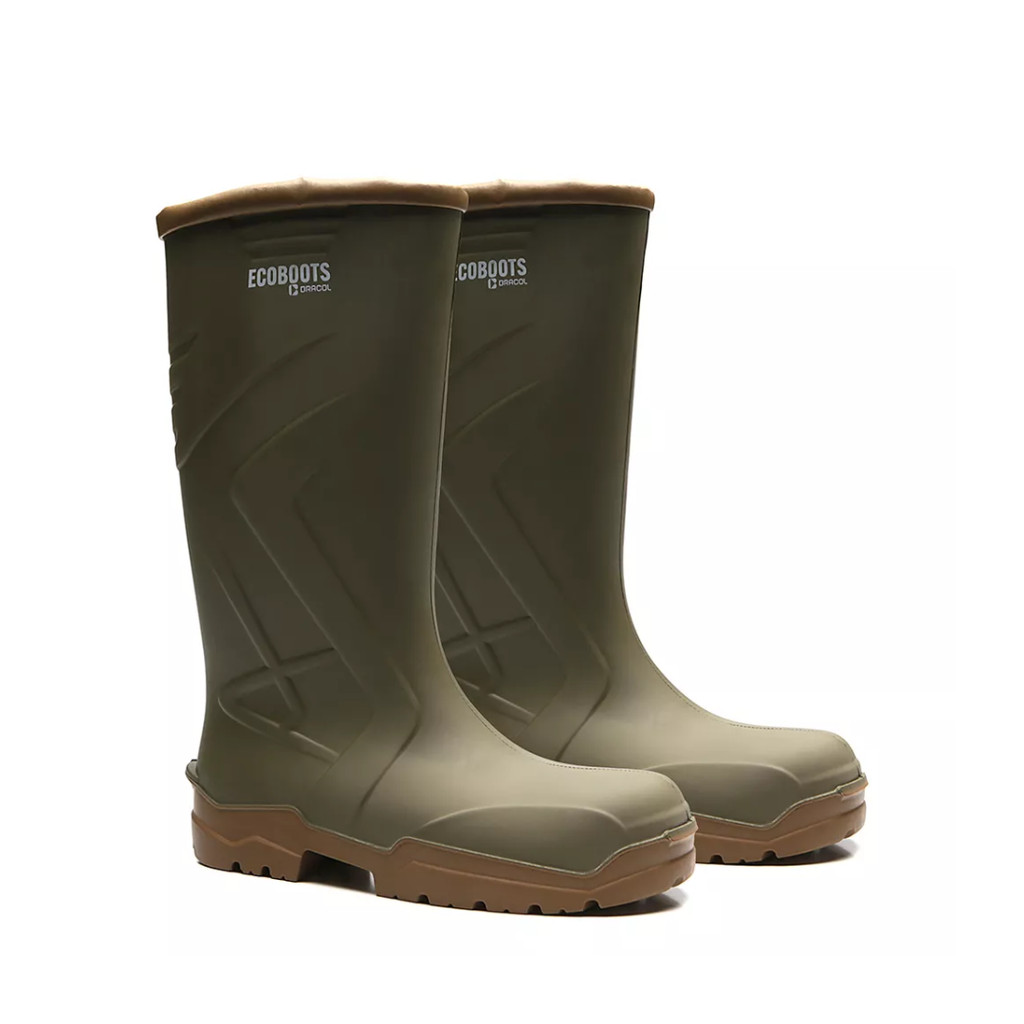 Bota de Segurança Ecoboots Bracol PU Cano longo Verde Solado Bege Sem Bico Com Polaina CA35047