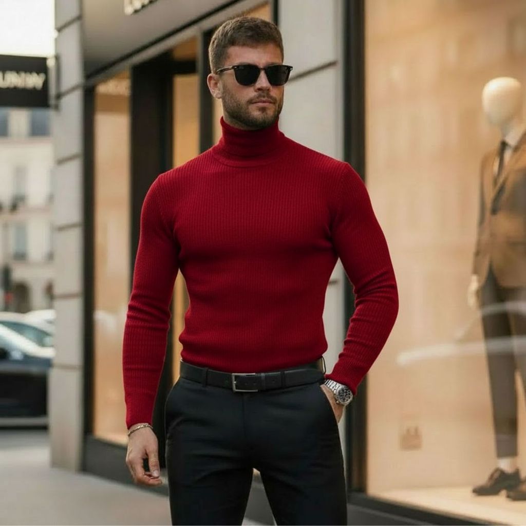 Blusa Frio Cacharrel Manga Longa Gola Alta Tricot Masculina Trabalho Casual Viagem Casaco Inverno