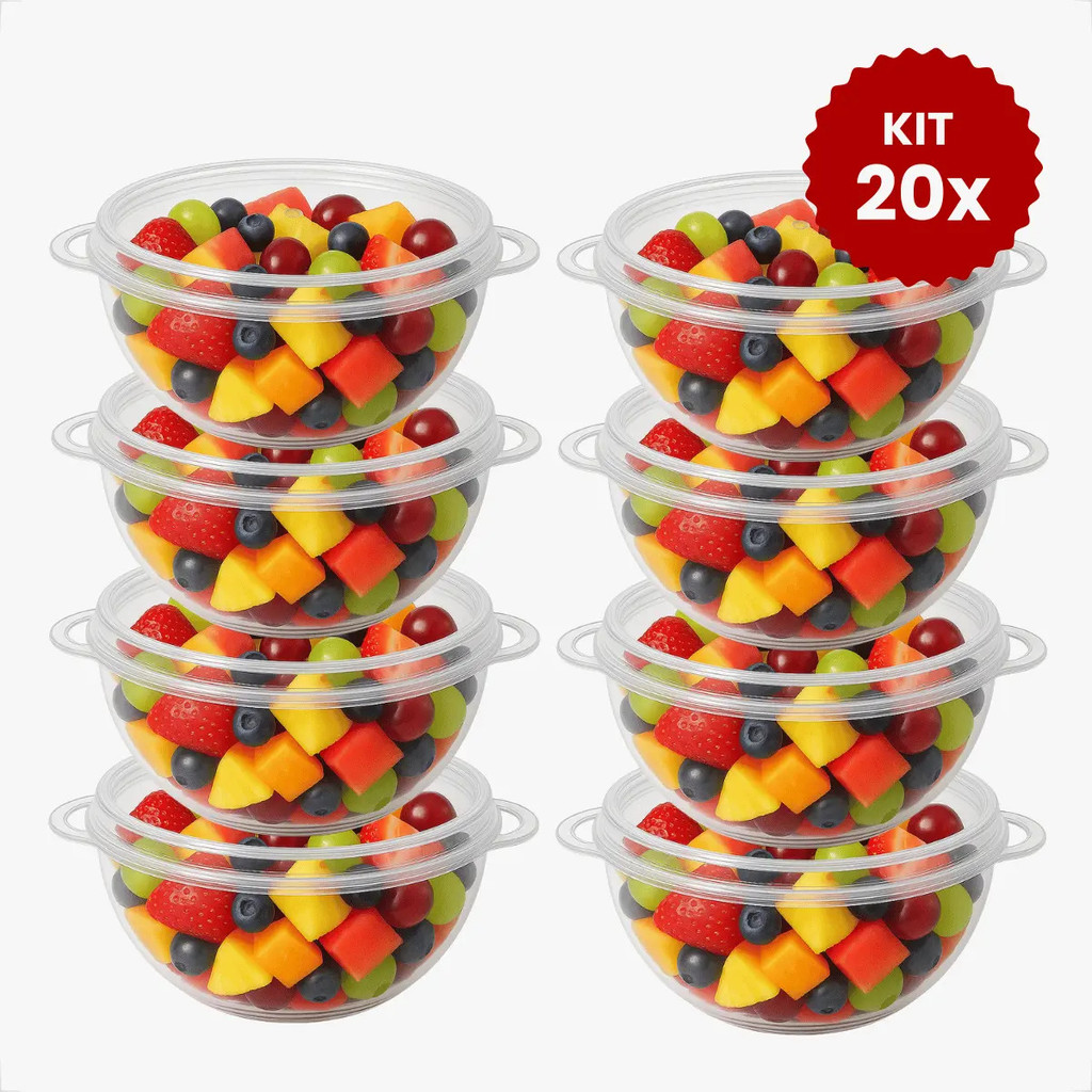 Kit 20x Pote Bowl Vasilha Plásticas Plastico Livre De Bpa Alimento Tampa Cozinha Transparente Cristal