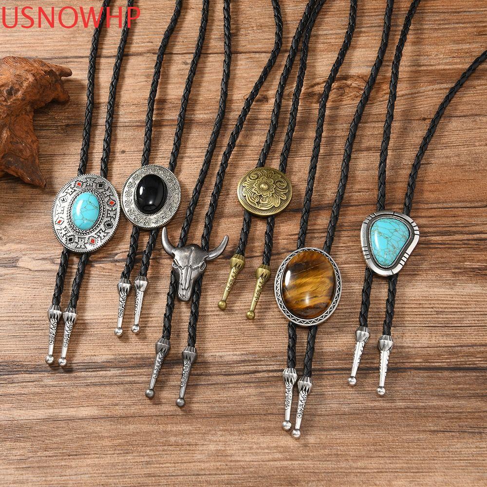 Colar De Pedra Turquesa USNOWHP , Longo Estilo Cowboy Ocidental Étnico , Prata