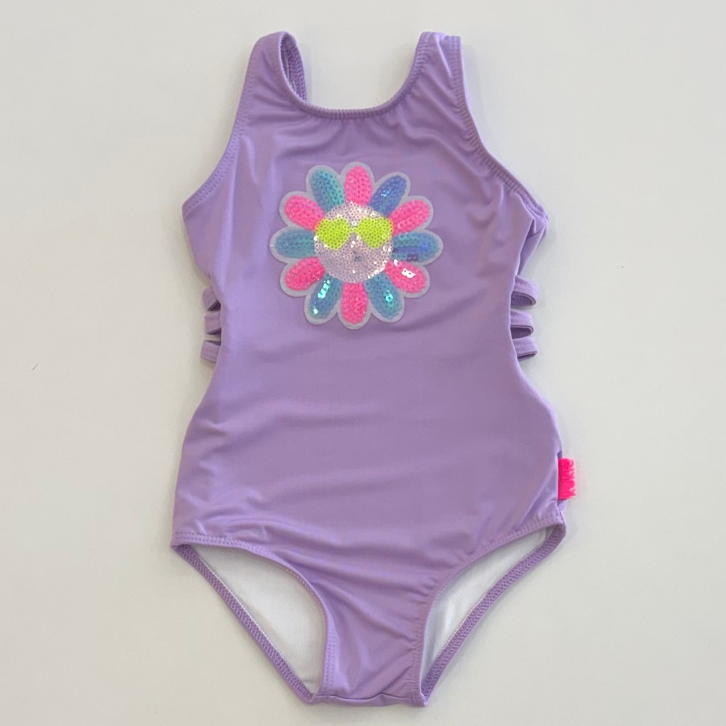 Maio UV Kukie Infantil Menina Roxo Neon Flor Paetes Verão Moda Praia 87452