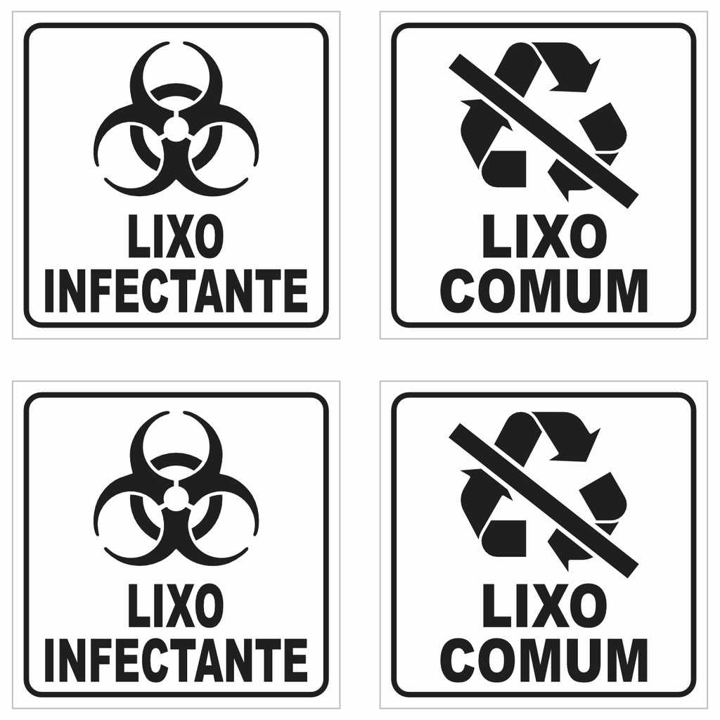 Adesivo Identificador Lixo - Kit 2 Infectante + 2 Comum - 12x12cm - Coleta Seletiva