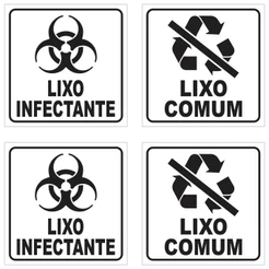 Adesivo Identificador Lixo - Kit 2 Infectante + 2 Comum - 12x12cm - Coleta Seletiva