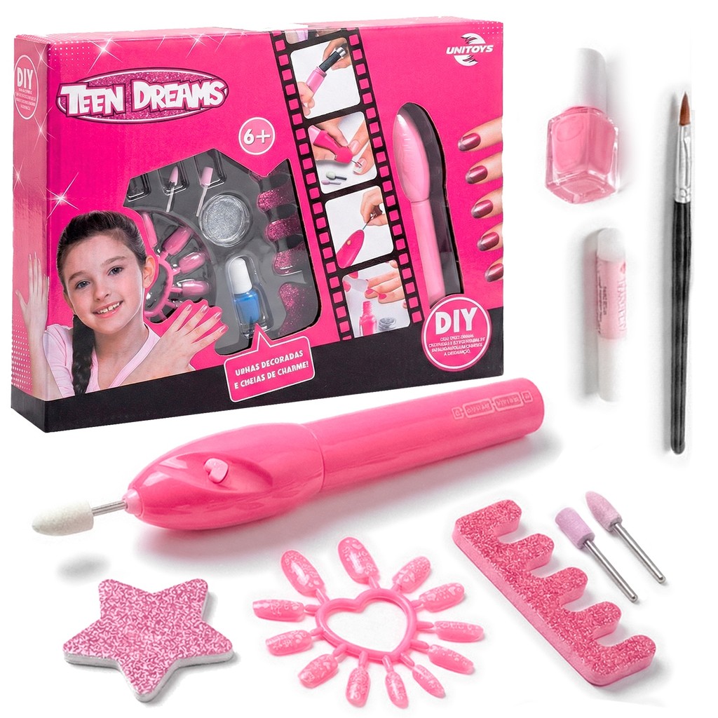 Kit De Manicure Infantil Diy Com Acessorios Lixadeira Esmalte E Unhas Postiças - Unitoys