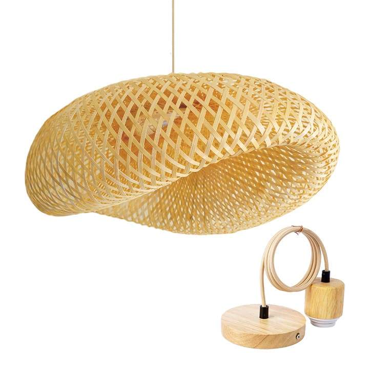 Luminária de Teto Lustre Pendente Bambu Luzza Honolulu 60 Canopla Madeira
