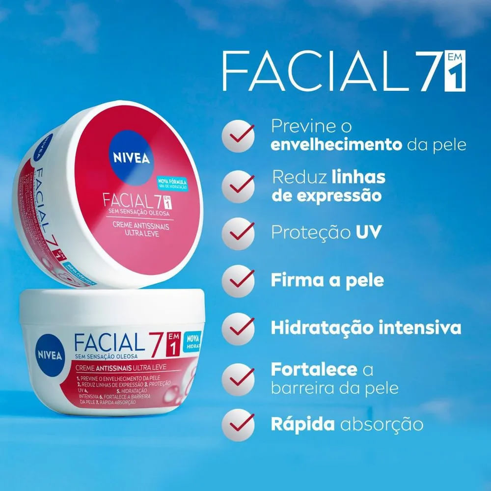 Detalhes do Kit Creme Facial Antissinais +  Creme Facial Cuidado Nutritivo + Creme Facial Ácido Hialurônico Nivea 100g