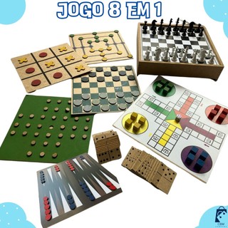 Jogo De Tabuleiro 8 Em 1 Gamão, Ludo, Xadrez, Dama, Resta 1, Trilha, Dominó, Jogo da Velha - ENVIO RÁPIDO