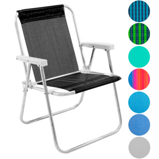 Cadeira de Praia Alta Resistente Dobrável De Alumínio Com Apoio de Braço E Tecido Resistente Com Várias Cores em Oferta na Shopee
