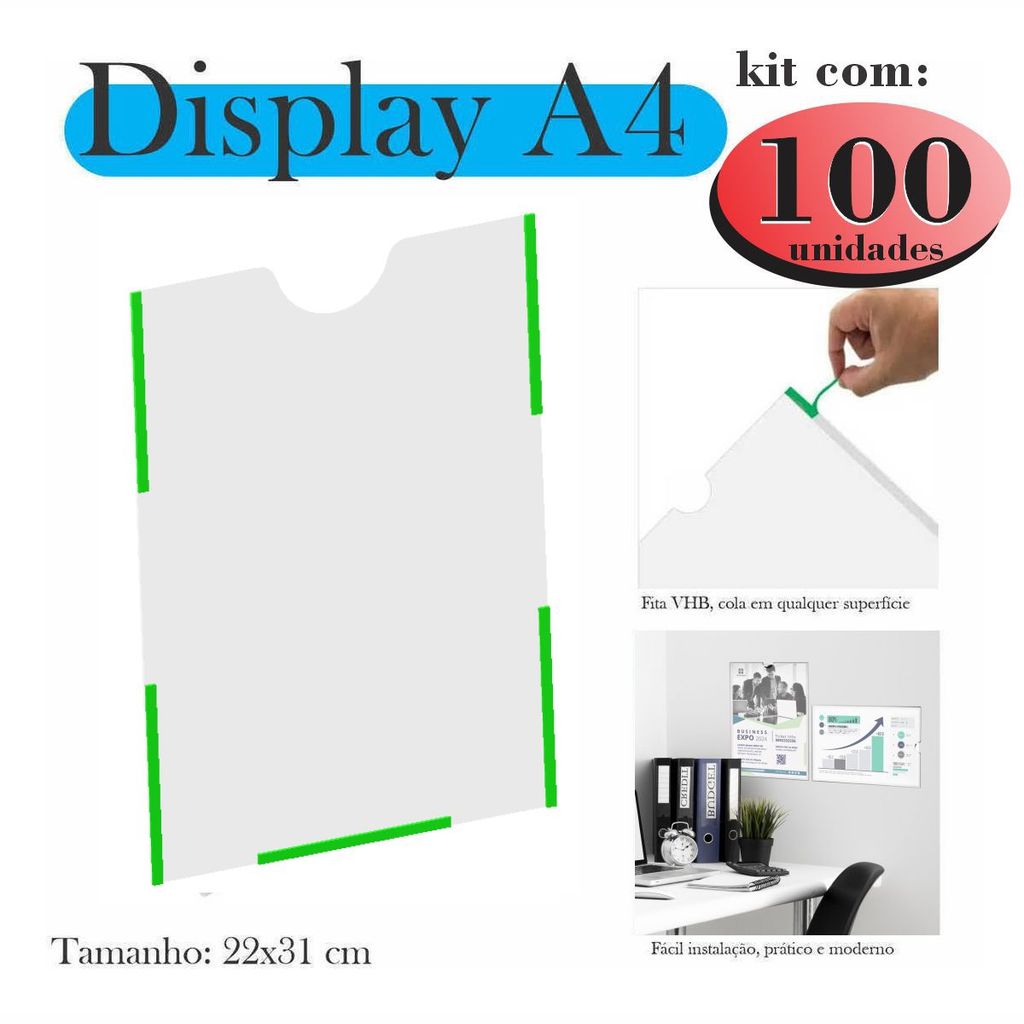 150 Display a4 expositor porta folha quadro aviso parede PET