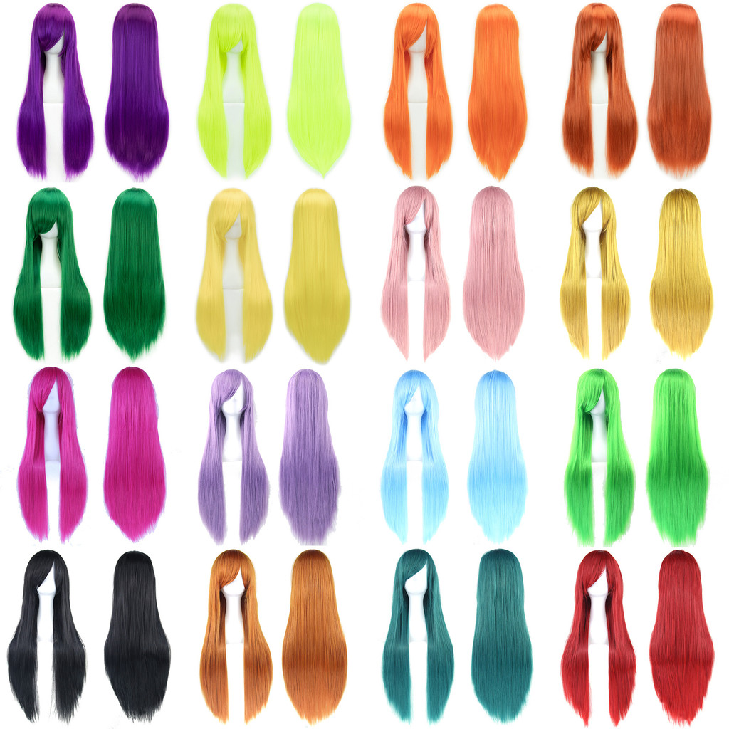 Peruca Universal de Cosplay Anime Peruca Colorida de Cabelo Longo e Liso 80cm Peruca de Fibra de Alta Temperatura