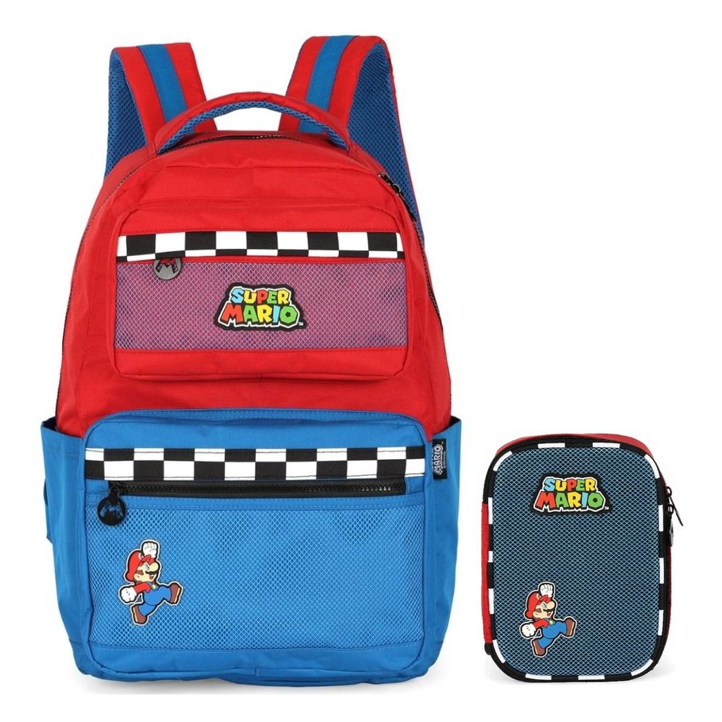 Kit Mochila De Costas e Estojo Box Azul Super Mario Bros Games Nintendo Escolar Infantil Menino Volta As Aulas