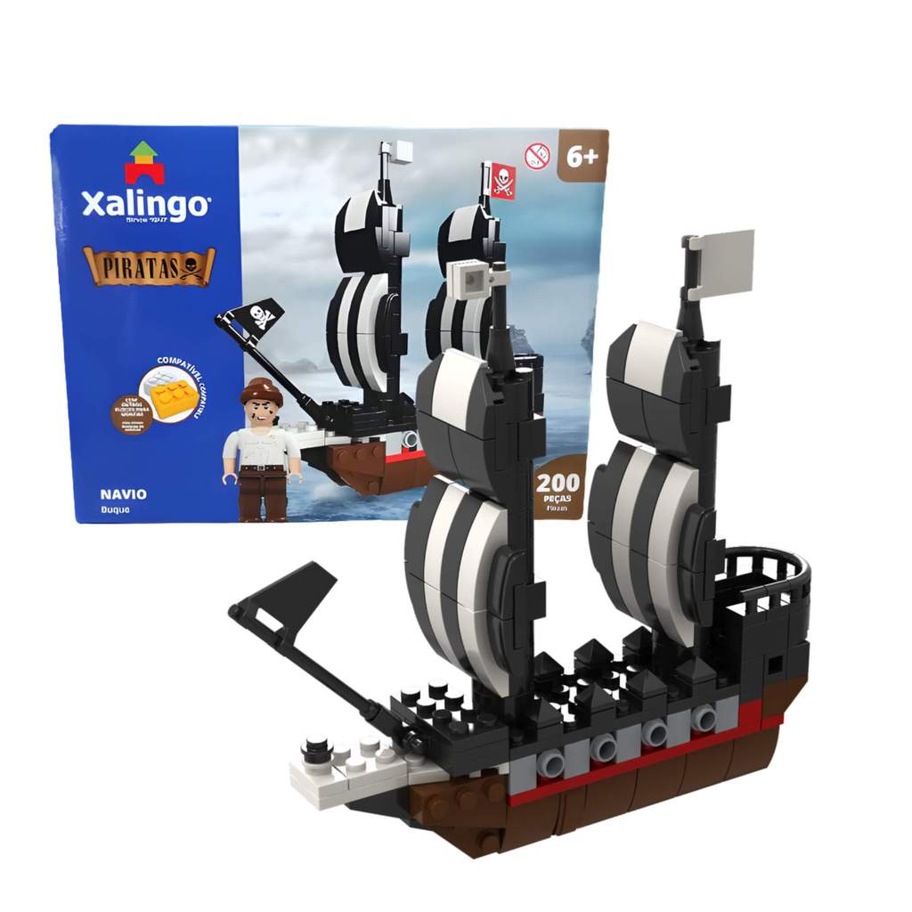 Brinquedo Infantil Blocos de Montar Piratas Navio 200 Peças Xalingo - 15509 em Oferta na Shopee