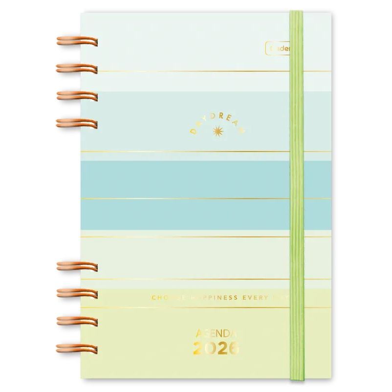 Agenda Anual 2026 com Elástico e Wire-o | Capa Dura | 176 Folhas | Daydream Azul e Verde