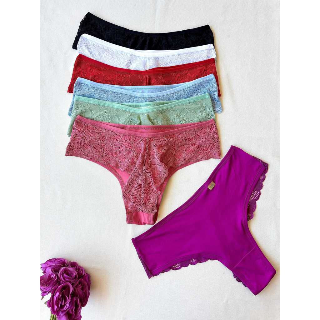 Kit Calcinha Plus size Fio Dental Renda Lingerie Feminina em Oferta na Shopee