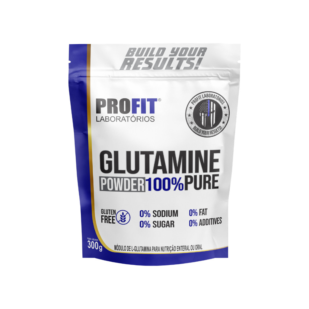 Glutamina 100% Pura Powder Profit Recuperação Muscular Imunidade e Performance Refil 300g ou 1kg