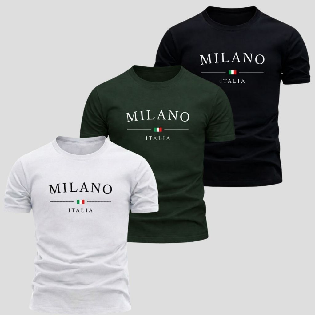 Kit 3 Camiseta Masculina 100% Algodão Premium Camisa Milano Streetwear Blusa Gola Redonda Lançamento