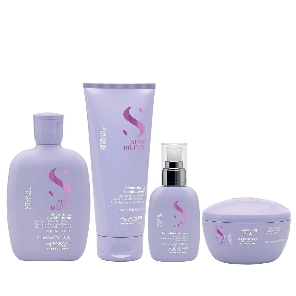 Kit Alfaparf Semi Di Lino Smooth Smoothing - Shampoo 250ml + Condicionador & Máscara 200ml + Cream Leave-In 125ml