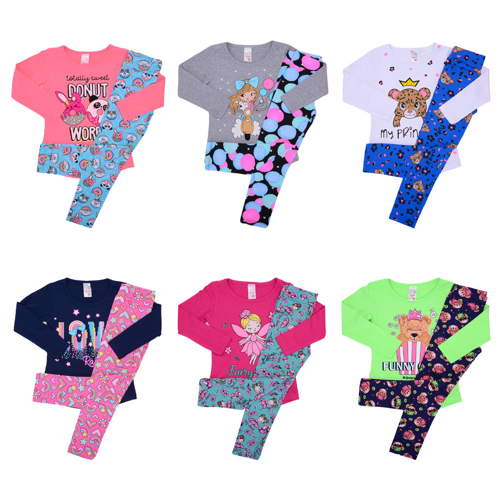 Kit 4 Peças Infantil Menina com Blusa e Legging Estampado Inverno Conjunto Infantil Menina