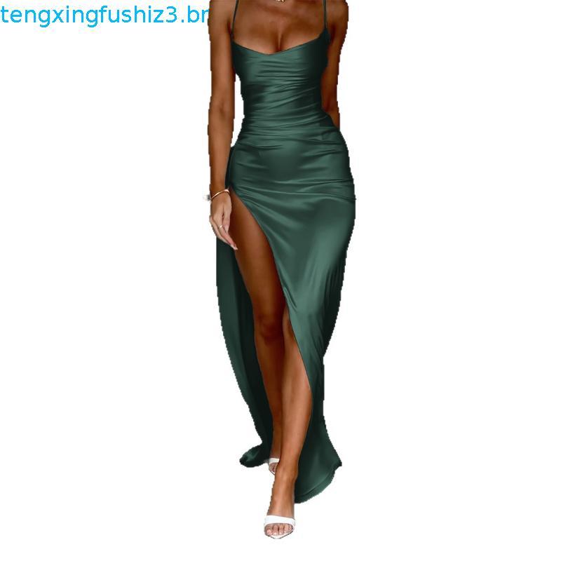 Diyun Cross-Border europeu americano elegante vestido de noite estilingue saia longa vestido roupas femininas 2025 outon