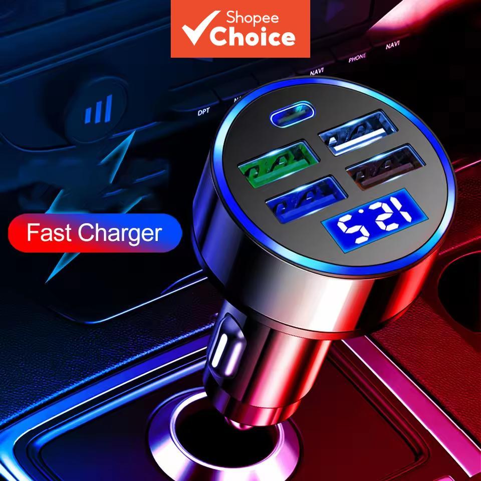  Adaptador Carregador Veicular Rápido com 4 Portas USB Tipo C PD Carregador Veicular de Carregamento Rápido