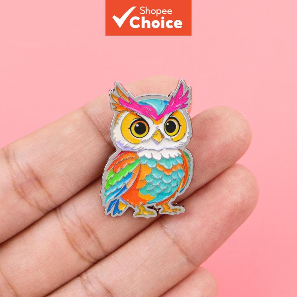 Coruja Colorida Kawaii Esmalte Pino Dos Desenhos Animados Pássaro Lapela Emblema Para Mochila Roupas Chapéu Moda Jóias P