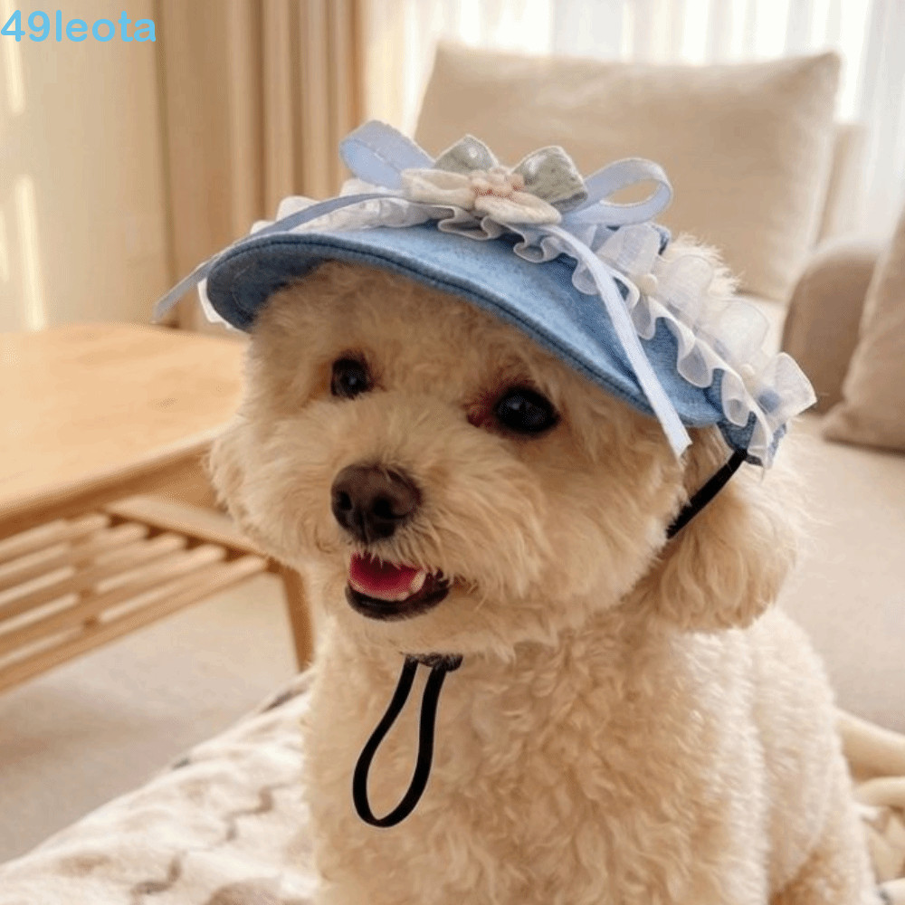 LEOTA Chapéu De Sol Para Animais De Estimação , Boné Jeans Doce E Respirável Cachorro , Proteção Solar UV Com Laço De Re