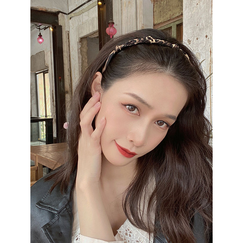 Versão coreana leopardo impressão atada bandana fina acessórios de cabelo cor café hairpin fino bandana cabeça acessório