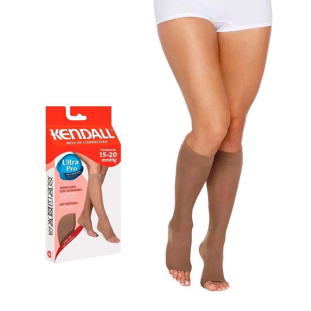 Meia de Compressão Kendall 3/4 15-20mmHg Sem Ponteira Castanho - GG