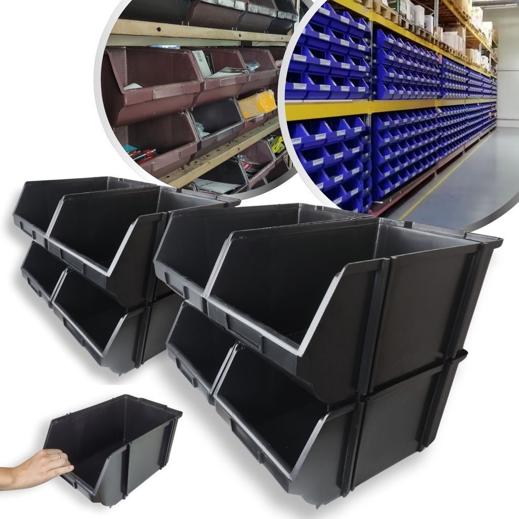 8 Caixas Plástica Organizadora Gaveteiro Bin Nº 7 Preta Box 16L 30Kg Estante Prateleira Empilhável