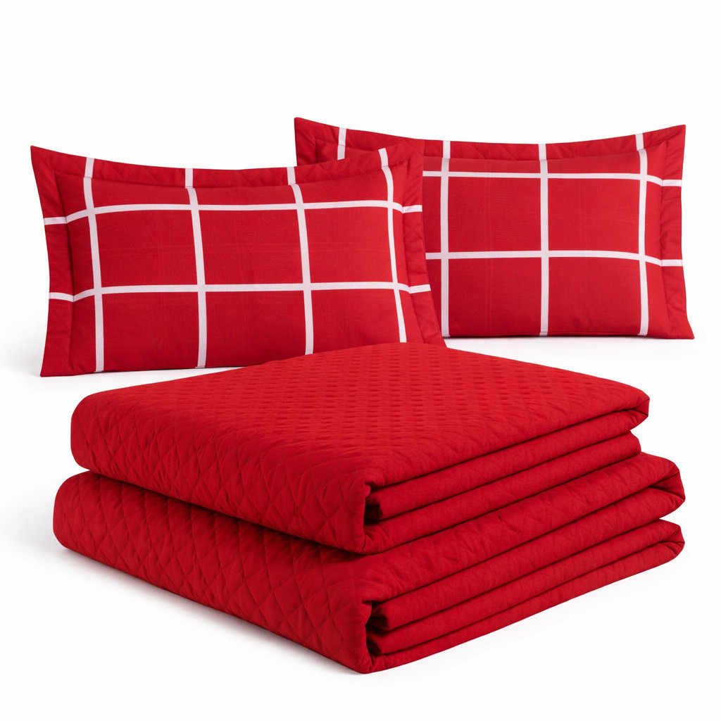 Kit Colcha Cocha Cobre Leito Jogo Roupa Cama Edredom Casal 5 Pçs Matelado Quarto Macio Vermelho
