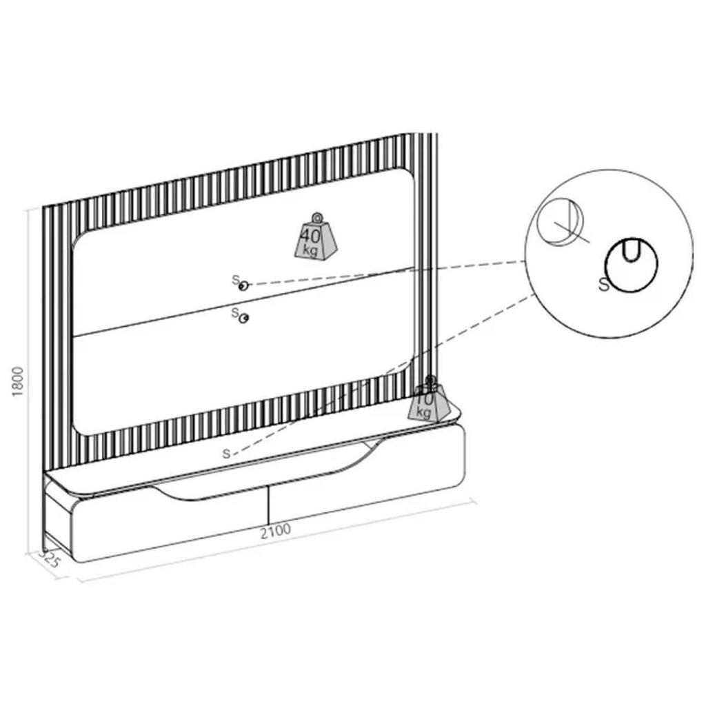 Rack Bancada c/ Painel p/ TV até 70 Polegadas Treviso Ripado 100% MDF Led 210x180cm Off White/Freijó - DJ Móveis · foto 2