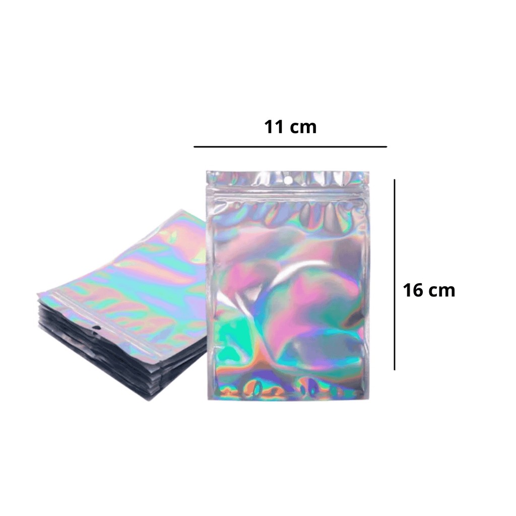 Saco Holográfico Zip Frente Transparente C/ Furo 11X16 10 Unidades