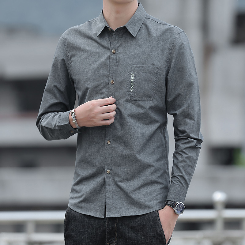 Camisa de outono masculina de manga comprida novo estilo fino ajuste coreano camisa masculina na moda Casual negócios ca