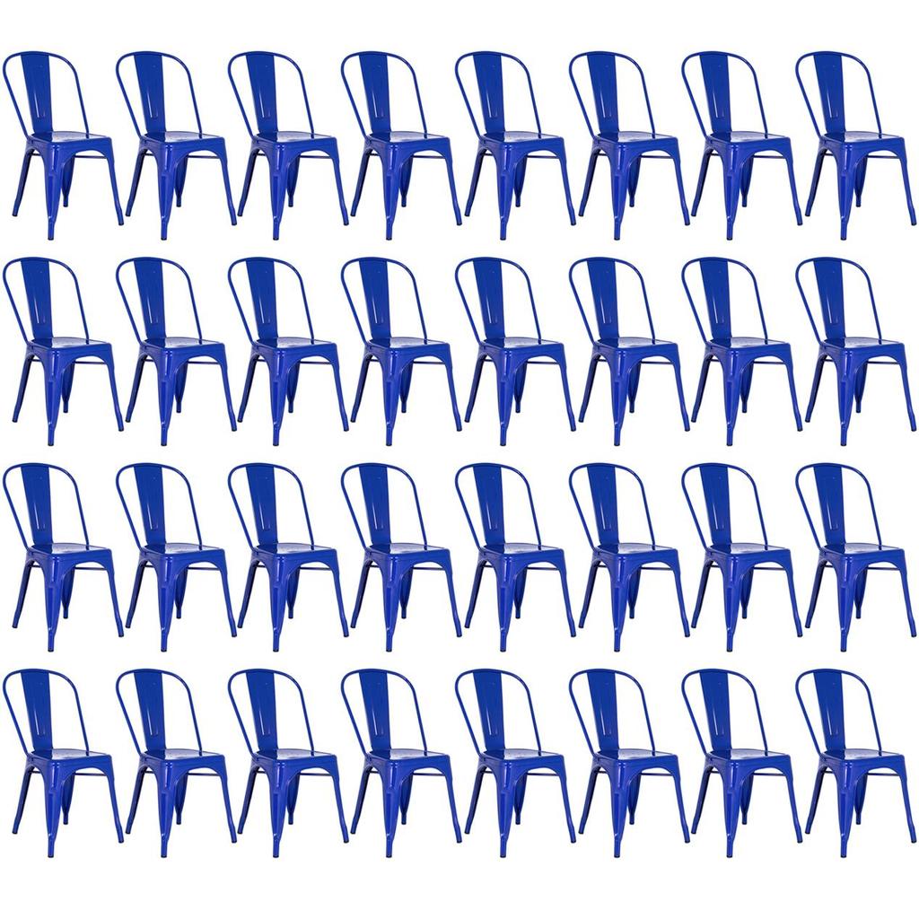 Kit 32 Cadeiras Laráz Iron Tolix Industrial Azul Escuro