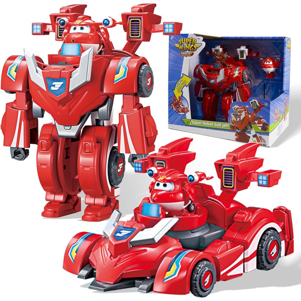 Brinquedos Transformáveis Super Wings, Super Robô de 7" e Traje Transformável Mini Jett de 2", Figura de Ação 2 em 1 Car