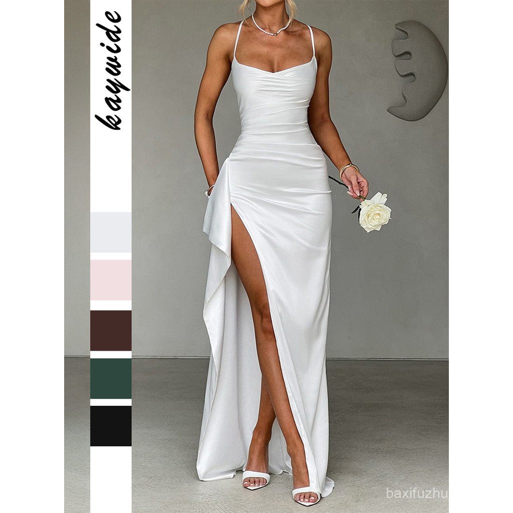 Diyun Cross-Border europeu americano elegante vestido de noite estilingue saia longa vestido roupas femininas 2025 outon