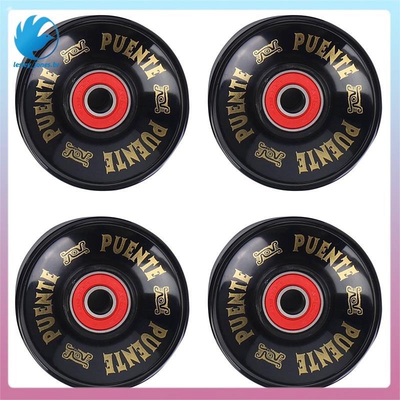 [lesley_jones.br] PUENTE 4 Pçs/Set Cruiser Rodas De Skate PU Cruzadas De Placa Longa Com Rolamentos ABEC-9