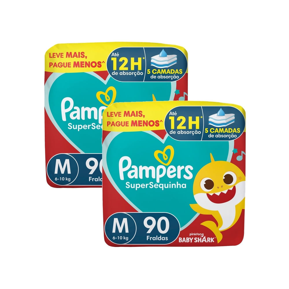 Kit 2 Fralda Pampers Supersequinha Tamanho M 90 Unidades Descartáveis