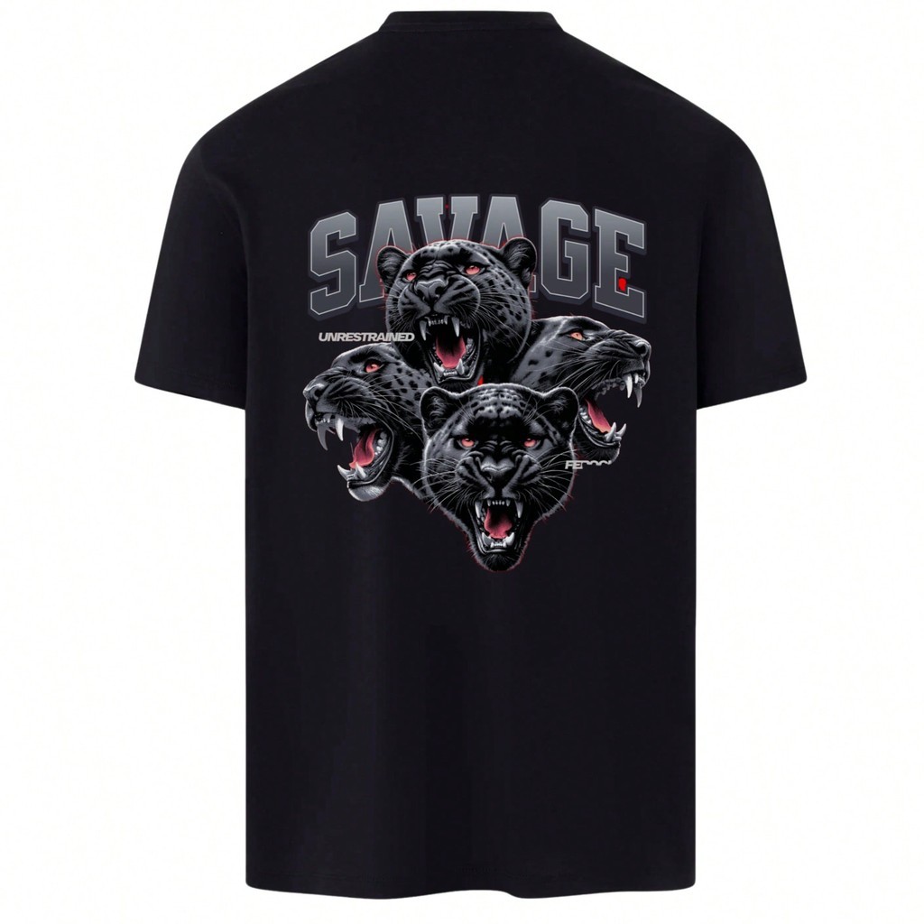 Camiseta Básica Preta Confortável Unissex Algodão Modelo: "Panteras Savage" - Lançamento Especial