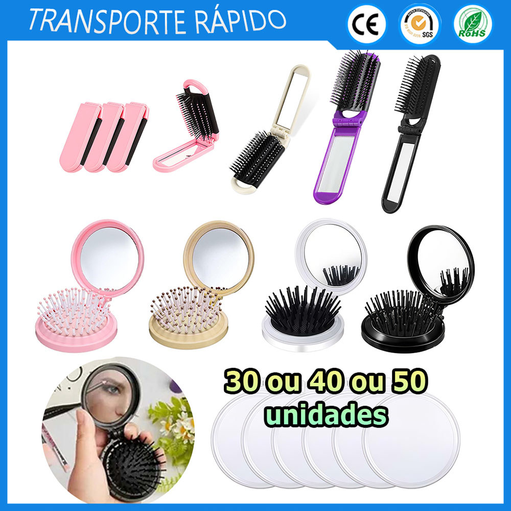 30/40/50 Pente de bolso redondo/quadrado com espelho pente com espelho dobrável para viagem pente com espelho maquiagem