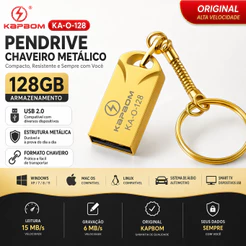 Pendrive 128GB Chaveiro Metálico Mini USB 2.0 Original Alta Velocidade