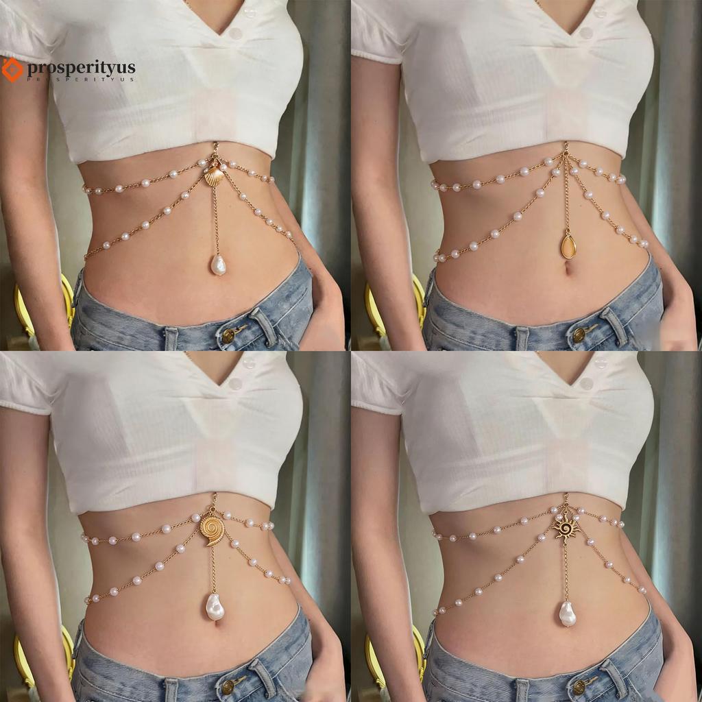 [PPTS] Corrente De Cintura Dourada Em Camadas Para Mulheres Boho Pearl Body Chain Joias Delicadas Barriga Viagens Na Pra