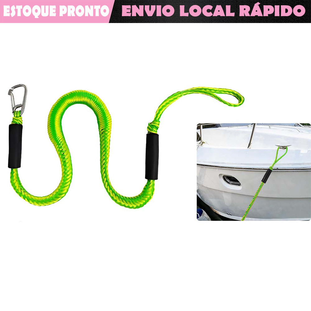 Verde Corda marinha elástica de 1.2 m para ancoragem temporária de barco com clipe de aço inoxidável de barco