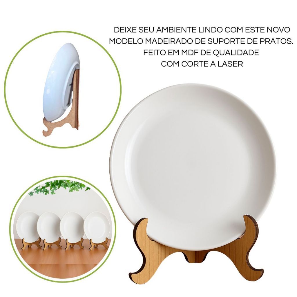 Cristaleira Decorada Suporte para Pratos em MDF Refinado Organização