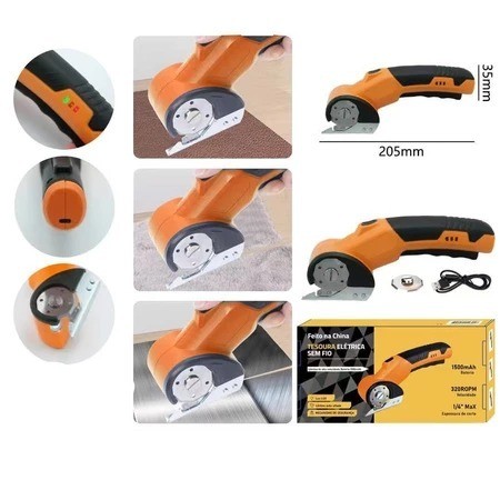 Tesoura Elétrica Sem Fio Recarregável Corte Rápido Cortador Tecido Lâmina Auto Afiada LED em Oferta na Shopee