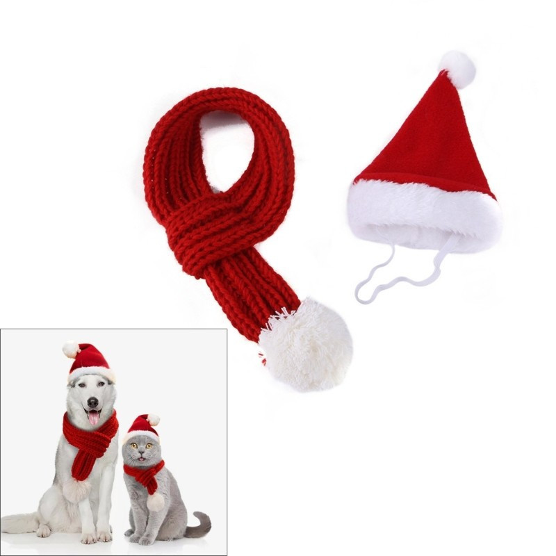 Gorro de Papai Noel com Cachecol para Cães e Gatos Fantasia de Inverno para Animais de Estimação YX8G