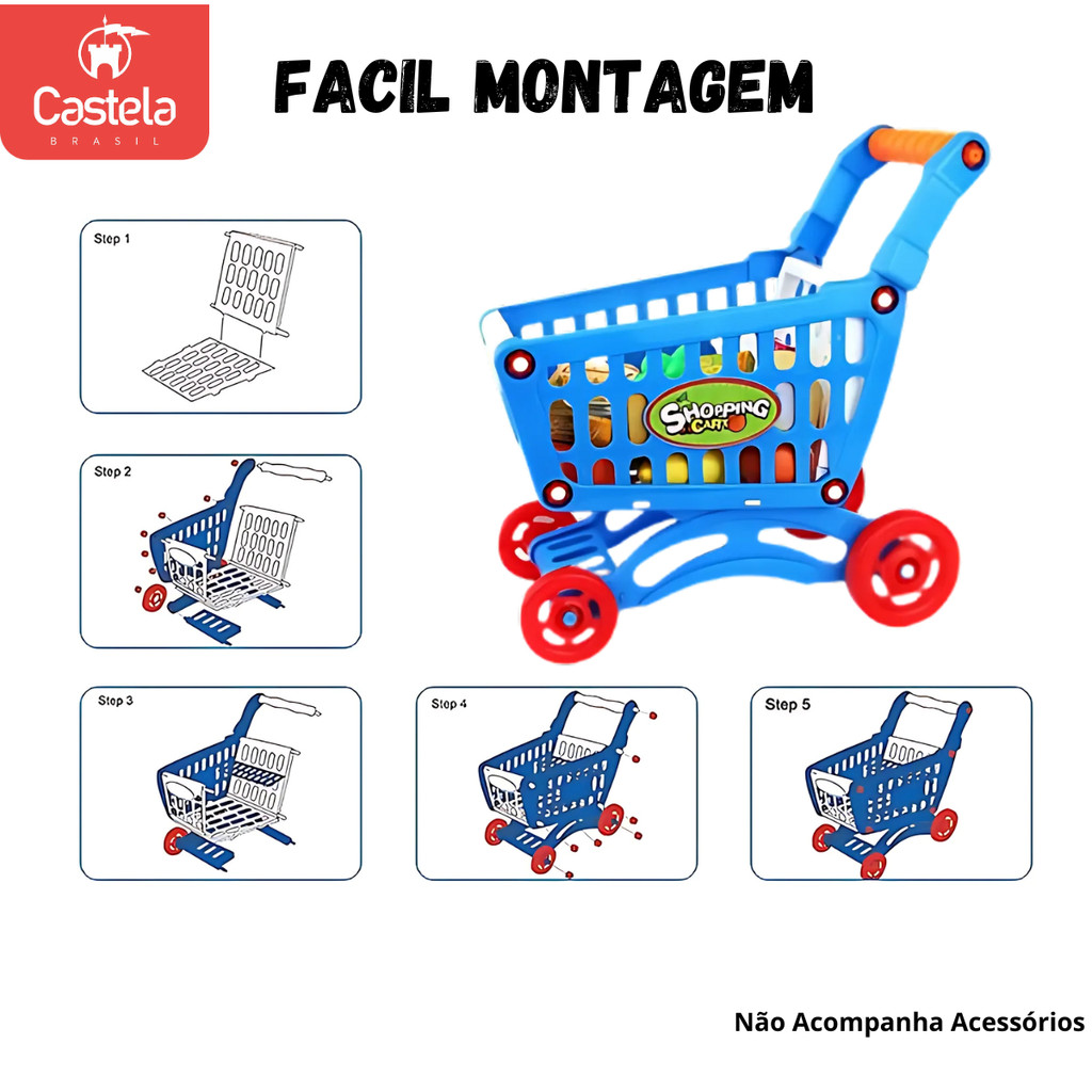 Detalhes do Carrinho de Compras Infantil  Azul - Castela