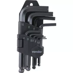 Jogo Chave Hexagonal Allen 1,5-10,0mm Tipo L Abaulada Curta Vonder